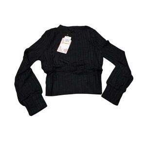 Band Of Gypsies Band Of The Free Womens Raquel Black Ribbed Knit Cable Mock Neck